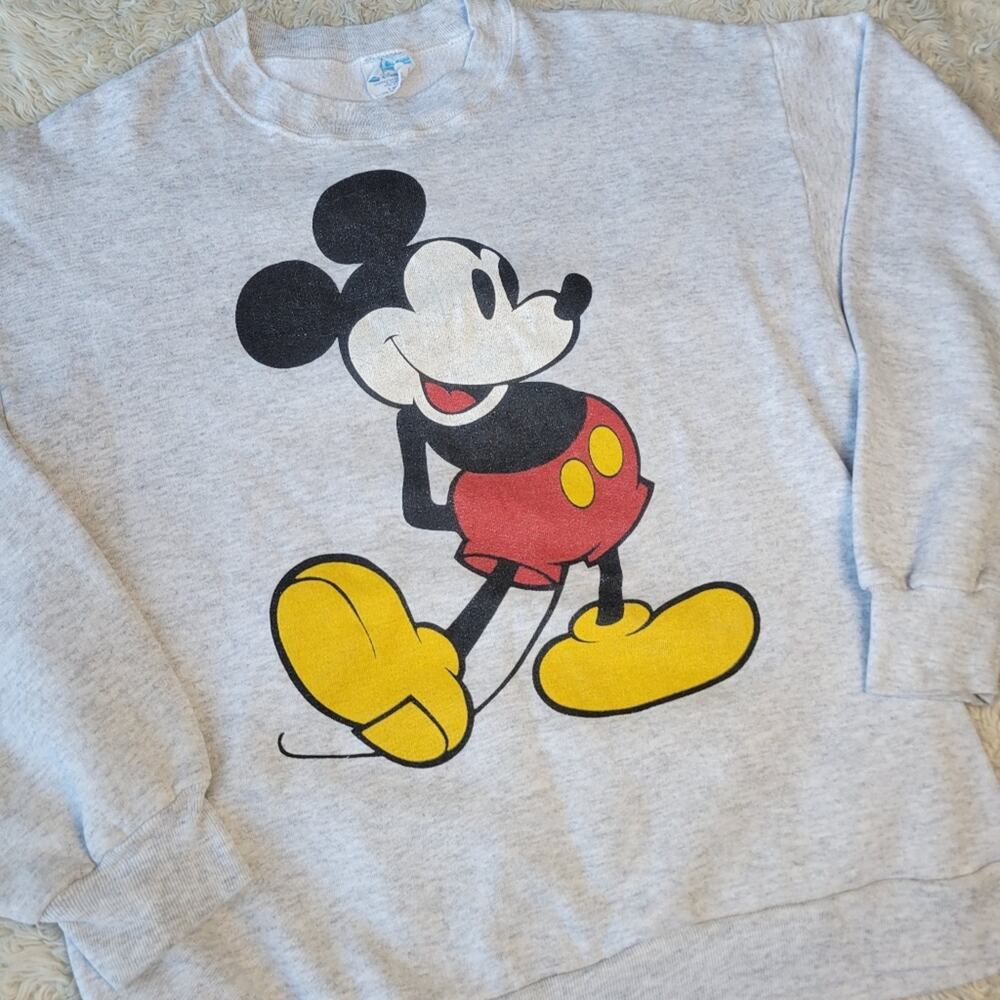 Vintage Walt Disney Unisex Mickey Mouse Gray Pullover Sweatshirt Size Large - Picture 2 of 5